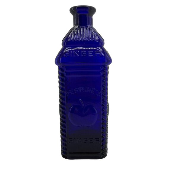 Vintage Perrines Malt Whiskey Bottle Philadelphia Colbalt Blue 3D Apple Ginger - Picture 1 of 15